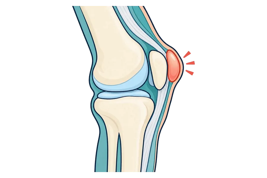 Swollen bursa in front of the kneecap