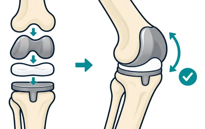 Implant parts fitted onto the bone and the knee bending smoothly